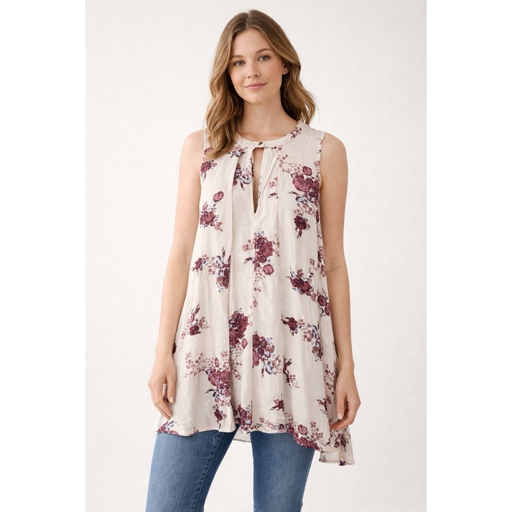 Free People‎ Floral Sleeveless Tunic Top Boho Cottagecore Swing Blouse Small